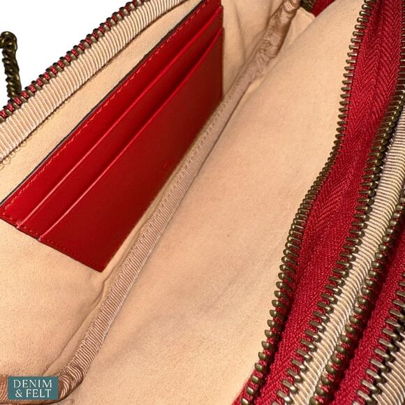 Gucci GG Marmont Mini Red Leather Triple Zip Crossbody Chain Bag/Purse Authentic - Picture 11 of 16